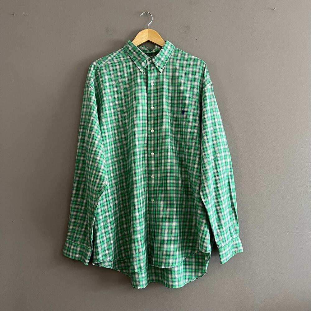 Ralph Lauren Mens Soft Shirt XXL Blake Button Down Green Plaid Pony 100% Cotton